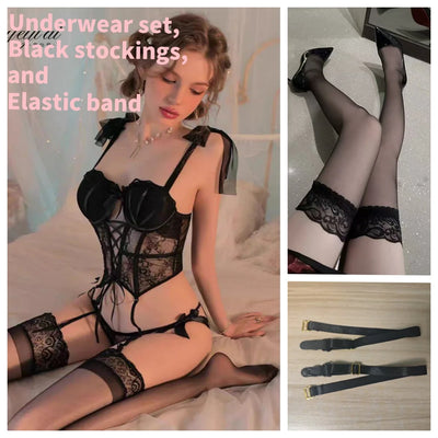 Fishbone corset steel ring shapewear can be worn outside the sexy underwear strap set female pure desire lace thin bra set