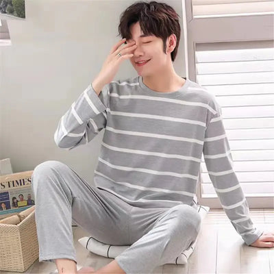 New Pyjamas Men Long Sleeve Stripes Spring Autumn Male Teenagers Winter Home Wear Daily Leisure Comfortable Breathable Suit