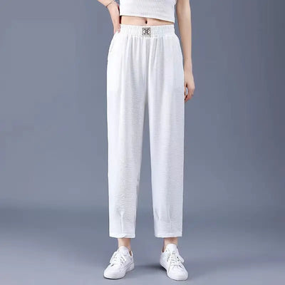 Black Thin Elastic Waist Simplicity Harem Pants Summer New Solid Loose All-match Casual Pants Fashion Vintage Women Clothing