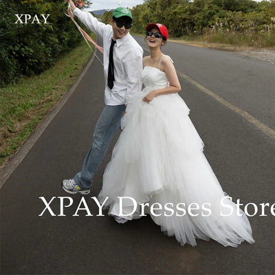 XPAY Princess A Line Tiered Wedding Dresses Korea Photo shoot Spaghetti Straps Layered Bridal Gowns Corset Back Customized