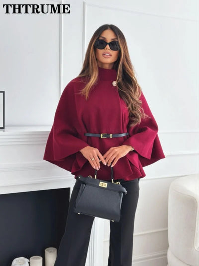 Elegant Autumn Solid Jackets Fashion Women Single Breasted Batwing Sleeve Thick New Coats Casual Loose Office Lady Chic jacket