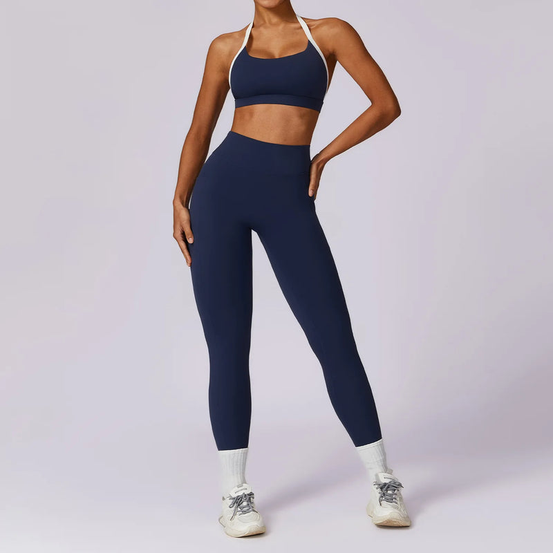 2 Pieces Women Tracksuit Yoga Set Workout Sportswear Gym Clothing Fitness Long Sleeve Crop Top High Waist Leggings Sports Suits