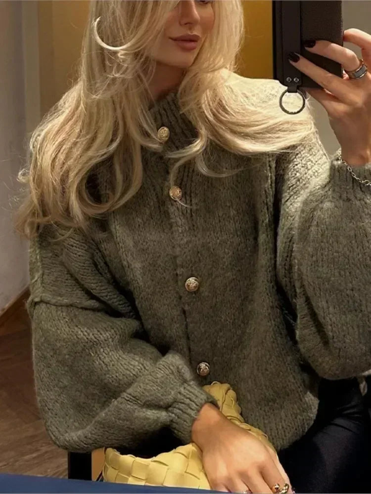 Casual Cardigan Women Sweater Loose Single Breasted O-neck Fashion Sweaters 2024 Autumn Office Female All-match Top Coat