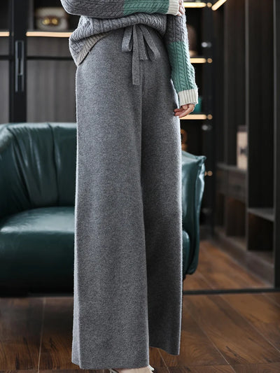 2023 New Woman's Pants Cashmere Trousers Casual Loose Wild Wool Pants Autumn And Winter Knitted Elastic Warm Daks Slack Britches