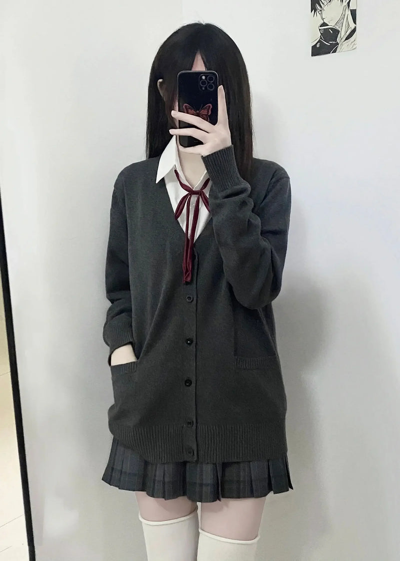 Pink Blue Black Cute Jk Sweater Knitted Cardigan Female Original Japanese Jacket Uniform School Supply Feeling Lazy Style