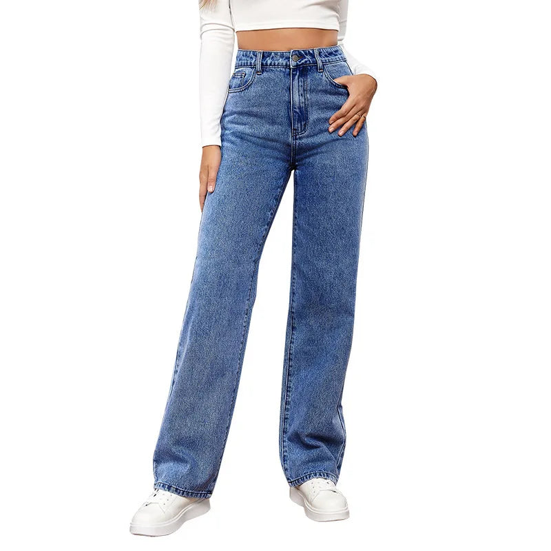 Europe and America New Fashion Washed High-waisted Jeans, Women&