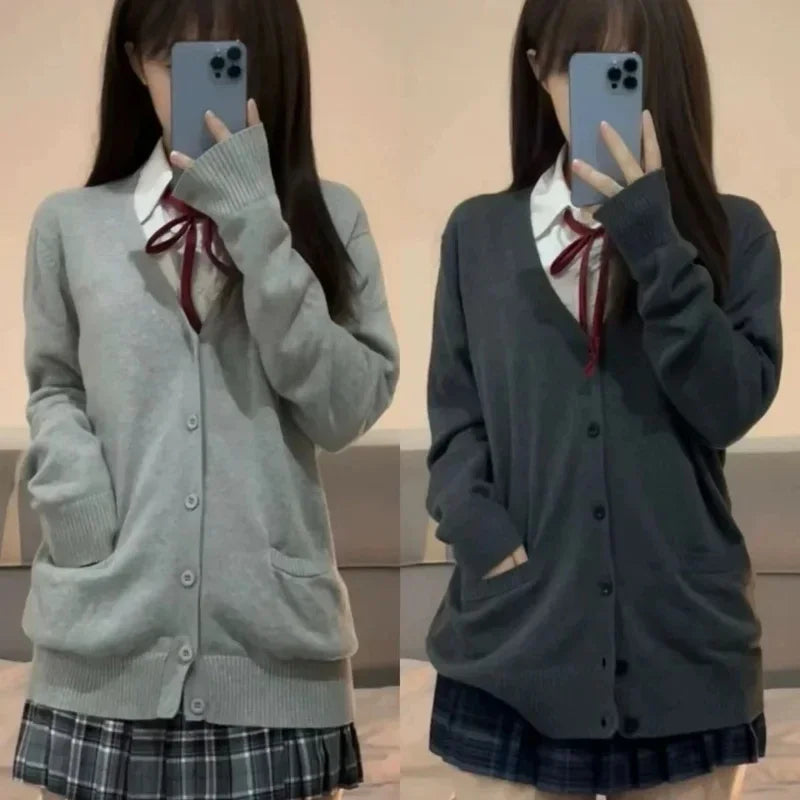 Pink Blue Black Cute Jk Sweater Knitted Cardigan Female Original Japanese Jacket Uniform School Supply Feeling Lazy Style