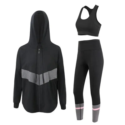 Jacket Sports Bra Leggings 3 Piece Set Women's Tracksuit, Training and Exercise Workout Gym Push Up Yoga Sportswear Suit Fitness