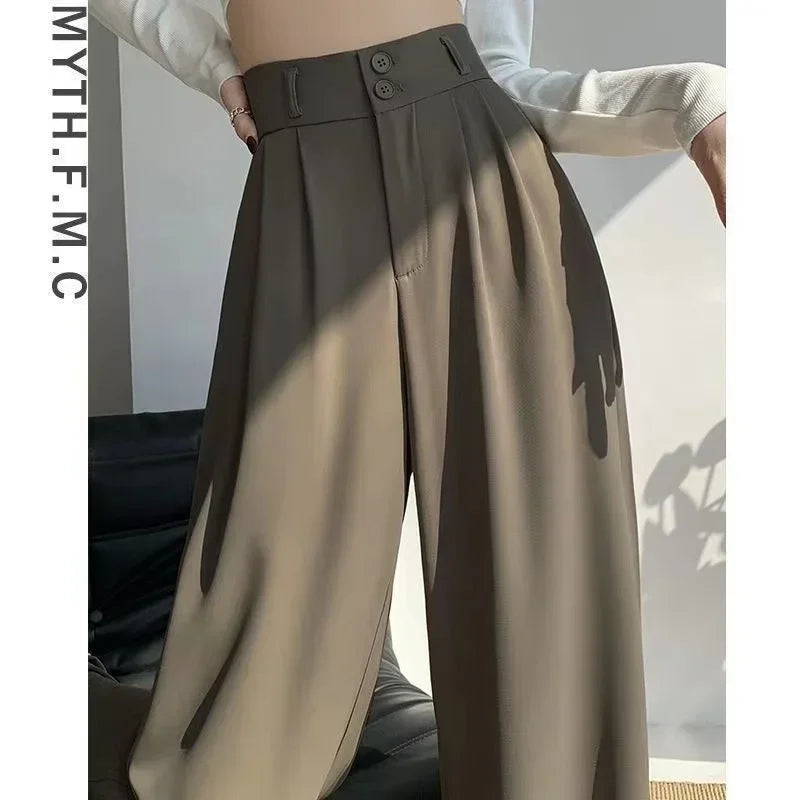 Elegant Wide Leg Pants Women Korean Style High Waist Black Baggy Pants Office Ladies Fashion Loose Suit Trousers Streetwear 2024