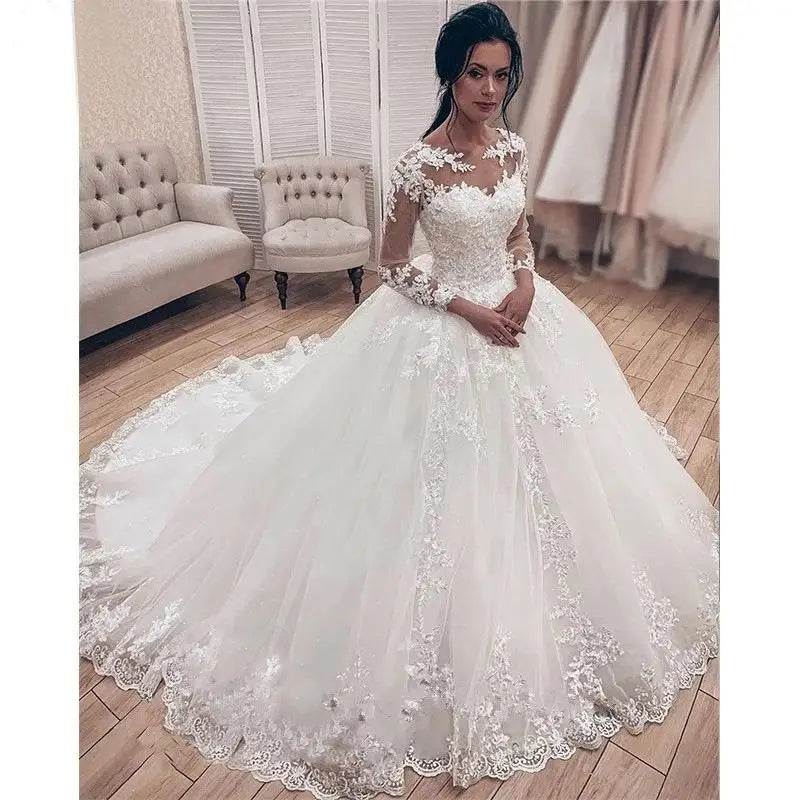 Vestidos Women Elegant Summer Long Sleeve Dresses Wedding Dresses Luxury Lace Ball Gown Fromal Dress For Girls 2024 New