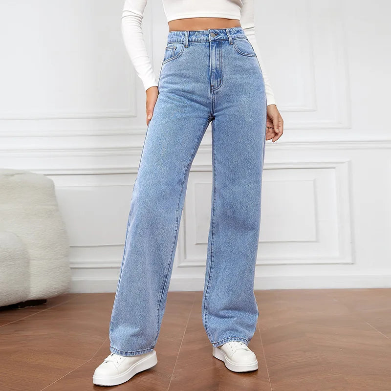 Europe and America New Fashion Washed High-waisted Jeans, Women&