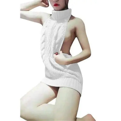 Sexy Women's Sweater Fashion Backless Sleeveless Turtleneck Pullover Knit Sweater Virgin Killer Cosplay Dress Female Jumper