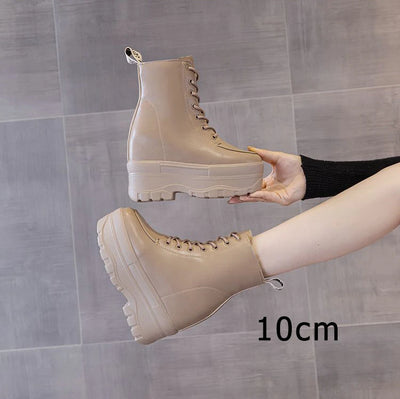 Fujin 10cm 12cm Women Casual PU Leather Woman Platform Wedge Ankle Boots Spring Autumn Shoes Chunky Sneakers Winter Plush  Shoes