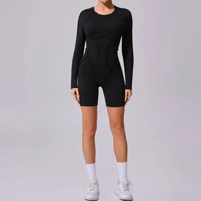 Seamless Yoga Jumpsuits Sports Fitness Hip-lifting Backless Short-sleeved One-piece Workout Gym Leggings Tracksuits for Women