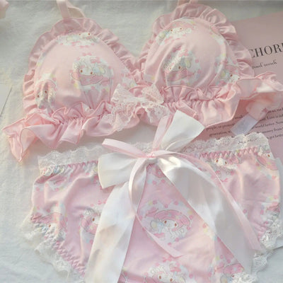 New Cute Sanrio Melody Cinnamoroll Summer Thin Underwear Sets for Women Breathable Sweet Bras & Panties for Student Lingerie