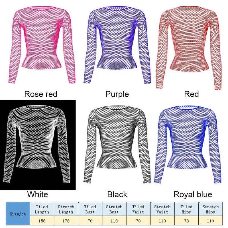 Women Long Sleeve Tops Mesh Nightwear Night Dress Bodystocking Sexy Lingerie Hollow Out Fishnet