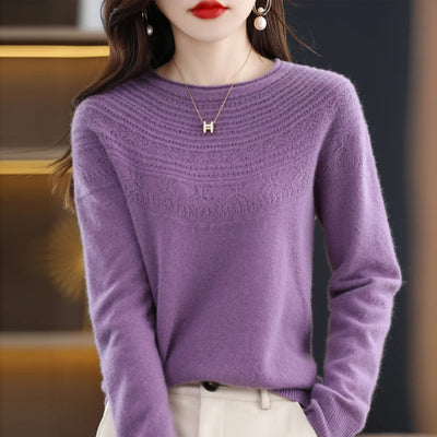 100% Merino Wool Seamless Cashmere Sweater Women's O-Neck Hoodie Autumn/Winter New Knitted Sexy Hollow Wool Sweater NJR1107