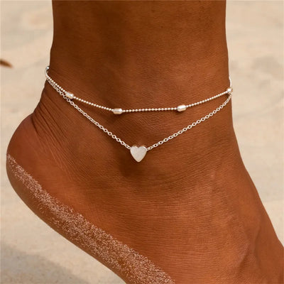 Gold Silver Color Chain Multilayer Anklets Women Beads Anklet Leg Chain Ankle Bracelets Beach Foot Jewelry Accessories
