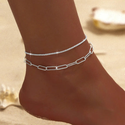 LATS Shiny Sparkling Simple Anklet for Women Gold Silver Color Elegant Jewelry Female Beach Ankle Bracelet on Foot Party Gift