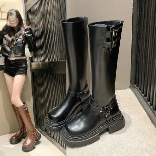 Motorcycle Boots Women's INS Hot Sale Shoes Platform Combat Botas Women Boots Trend 2023 Goth Cowboy Boot