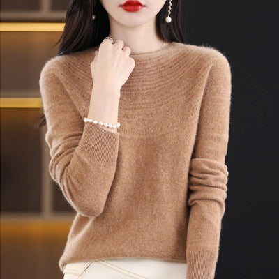 100% Merino Wool Seamless Cashmere Sweater Women's O-Neck Hoodie Autumn/Winter New Knitted Sexy Hollow Wool Sweater NJR1107