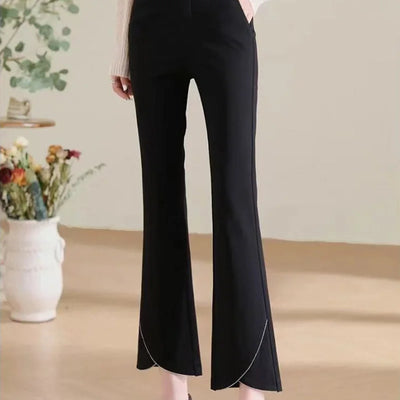 Office Lady Simplicity Spring Summer Thin Elegant Trend Casual Flare Fashion Slim Solid Pants Elastic Waist New Women's Clothing