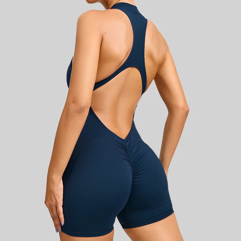 New V Back Scrunch Sports Jumpsuit Women Gym Rompers Sleeveless Sportswear Bodysuits Women Zipper One-Piece Suit Yoga Clothing