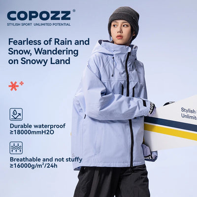 COPOZZ Thicken 3L Ski Jacket Men Women Windproof Waterproof Winter Ski Coat Ski Wear Solid Color Hooded Warm Snowboard Ski Suit