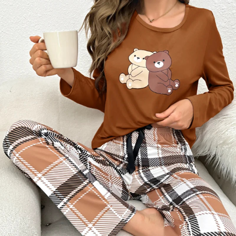 HOT Spring Autumn New Women Pajamas Set Long Sleeves Full Pants Pijama Milk Silk Sleepwear Leisure Loungewear Girls Nightwear