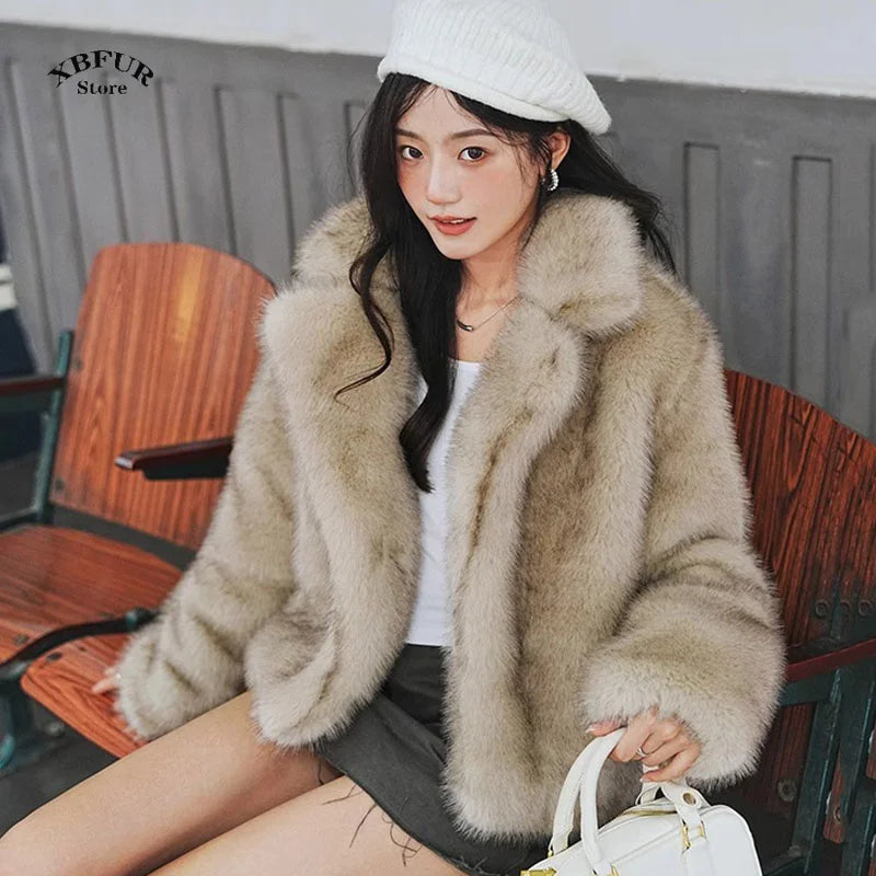 Winter Coats Woman 2024 Ins Hot Fashion Girls Oversized Gradient Fur Coat Women Thick Warm Outerwear Fluffy Faux Fox Fur Jacket