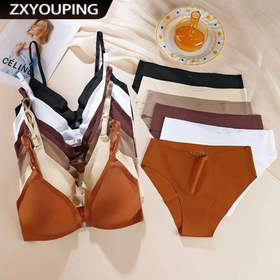 ZXYOUPING Ice Silk Seamless Bra and panty set, Beautiful Back Push-up Bra，Comfortable No Steel Rims Adjustable Plus Size Wireles