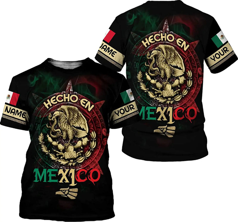 Personalized Your Name Mexico Flag Print T Shirt Hip Hop Fashion Short Sleeve Mexican Gothic Top