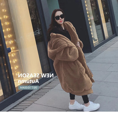 Oversized Winter Faux Fur Coat Women Parka Long Warm Faux Fur Jacket Coats Hoodies Loose Winter Coat Outwear Casaco Feminino