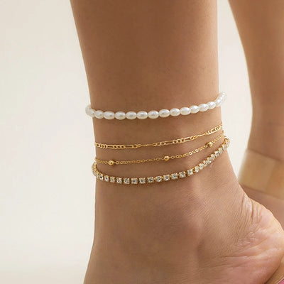 Hot Multi-layer Bracelet Long Pearl Chain Pendant Anklet Sandals Barefoot Beach Foot Bridal Jewelry Wholesale J19