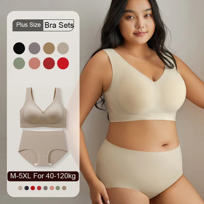 M-5XL For 40-120kg Plus Size Women Bra Sets Panties Plump Girls Women's Big Chest Small Anti-Sagging Wireless Oversized Bras