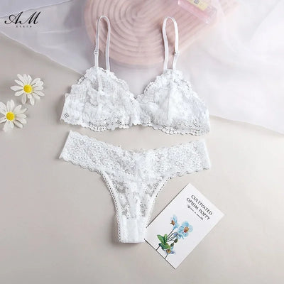 Sexy Lace Women Underwear Set Seamless Wire Free Bra Sets Hollow Out Bra and Panty Sets for Women Embroidery Intimates Lingerie