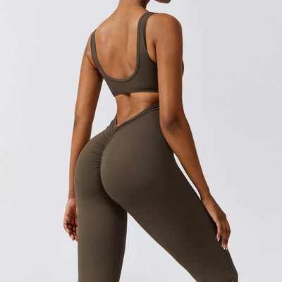 Sexy Back V Jumpsuit Gym Set Women Training Yoga Suit Sportswear Women Sports Jumpsuit Fitness Rompers Stretch Workout Bodysuits