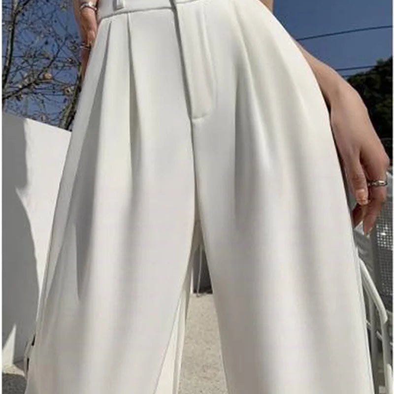 High Waist Wide Leg Pants for Women New Loose Straight Coffee Trousers Autumn Double Buttons Casual Suit Pants Female