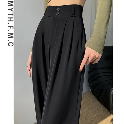 Women’s Wide Leg Pants Women Korean Style High Waist Black Trouser Office Ladies Fashion Loose Grey Suit Trousers Streetwear