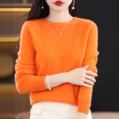 100% Merino Wool Seamless Cashmere Sweater Women's O-Neck Hoodie Autumn/Winter New Knitted Sexy Hollow Wool Sweater NJR1107