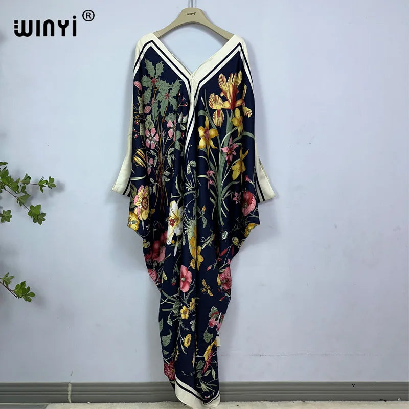 2023 Print Caftans for Women NEW fashion Beachwear WINYI Maxi robes beach V-neck Bohemian long dress Middle East Casual kaftan