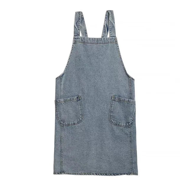 Korean Lady Dress Denim Apron For Woman Cotton Fabric Garden Kitchen Baking Cooking Aprons Household Cleaning Accessories