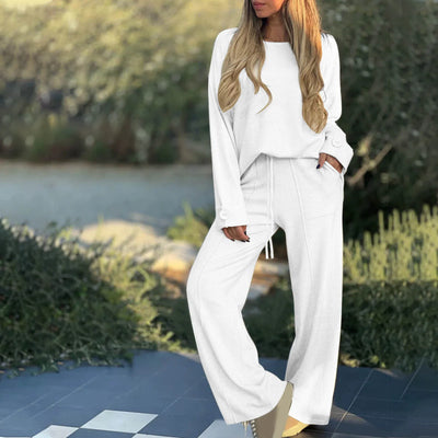 Womens Sets New Fashion Casual Suit Solid Color Long-sleeved Suit Wide-leg Pants Trousers Two-piece Sets for Women
