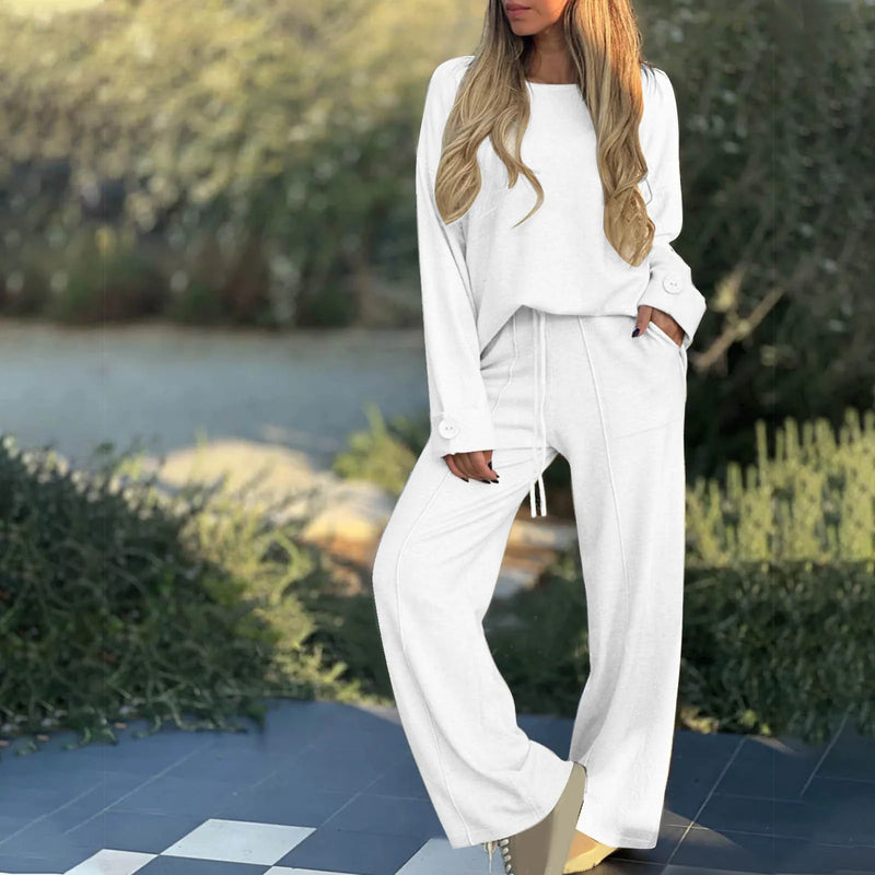 Womens Sets New Fashion Casual Suit Solid Color Long-sleeved Suit Wide-leg Pants Trousers Two-piece Sets for Women