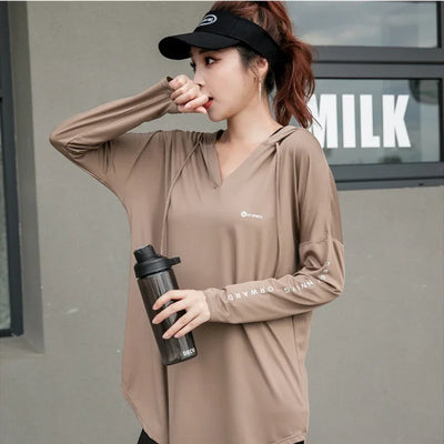 New yoga and fitness suit long sleeved sports running gym oversized women's clothing, belly covering, slimming and loose fitting