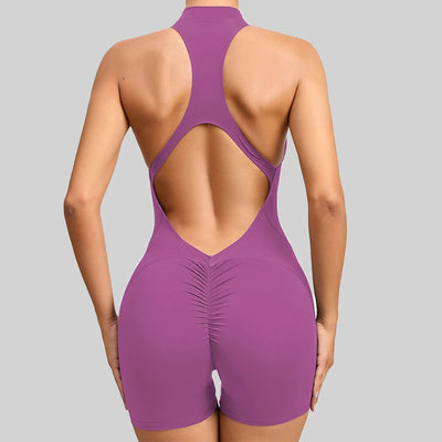 New V Back Scrunch Sports Jumpsuit Women Gym Rompers Sleeveless Sportswear Bodysuits Women Zipper One-Piece Suit Yoga Clothing