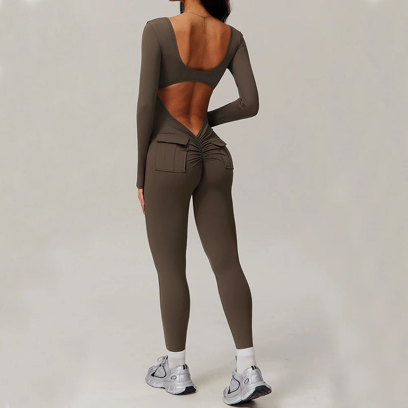 Gym Set Yoga Jumpsuit Women Training Yoga Clothes Sports Rompers Sportswear Long Sleeve One-Piece Fitness Bodysuit Tracksuits