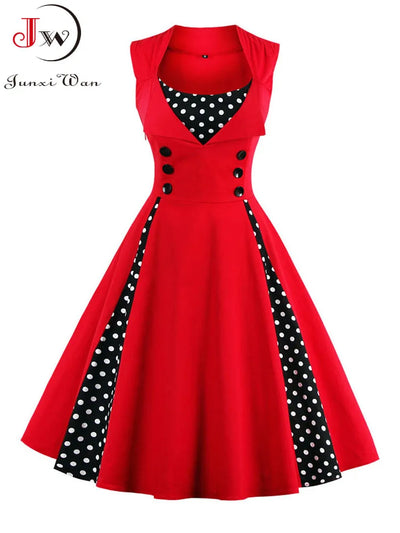 S-5XL Women Robe Retro Vintage Dress 50s 60s Rockabilly Dot Swing Pin Up Summer Party Dresses Elegant Tunic Vestidos Casual