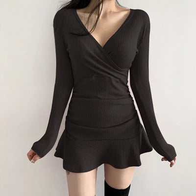 2024 New V Neck Polyester Dress Woman Summer Fashion Long Sleeve Dress Women's Dress Loose Korean Style Women Shirts