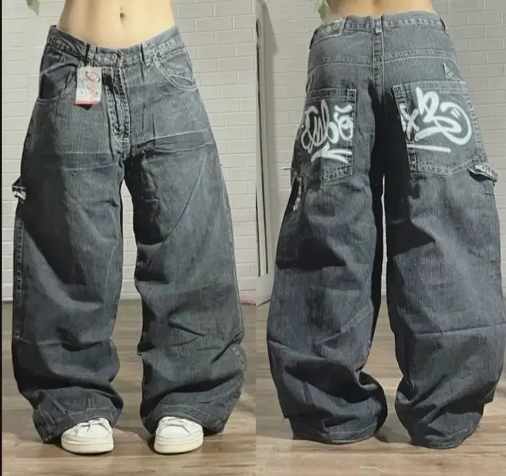 Y2K Street New Youth Fashion Embroidery Washed Casual Jeans Female 2024 Gothic Harajuku Retro Couple High Waist Wide Leg Pants